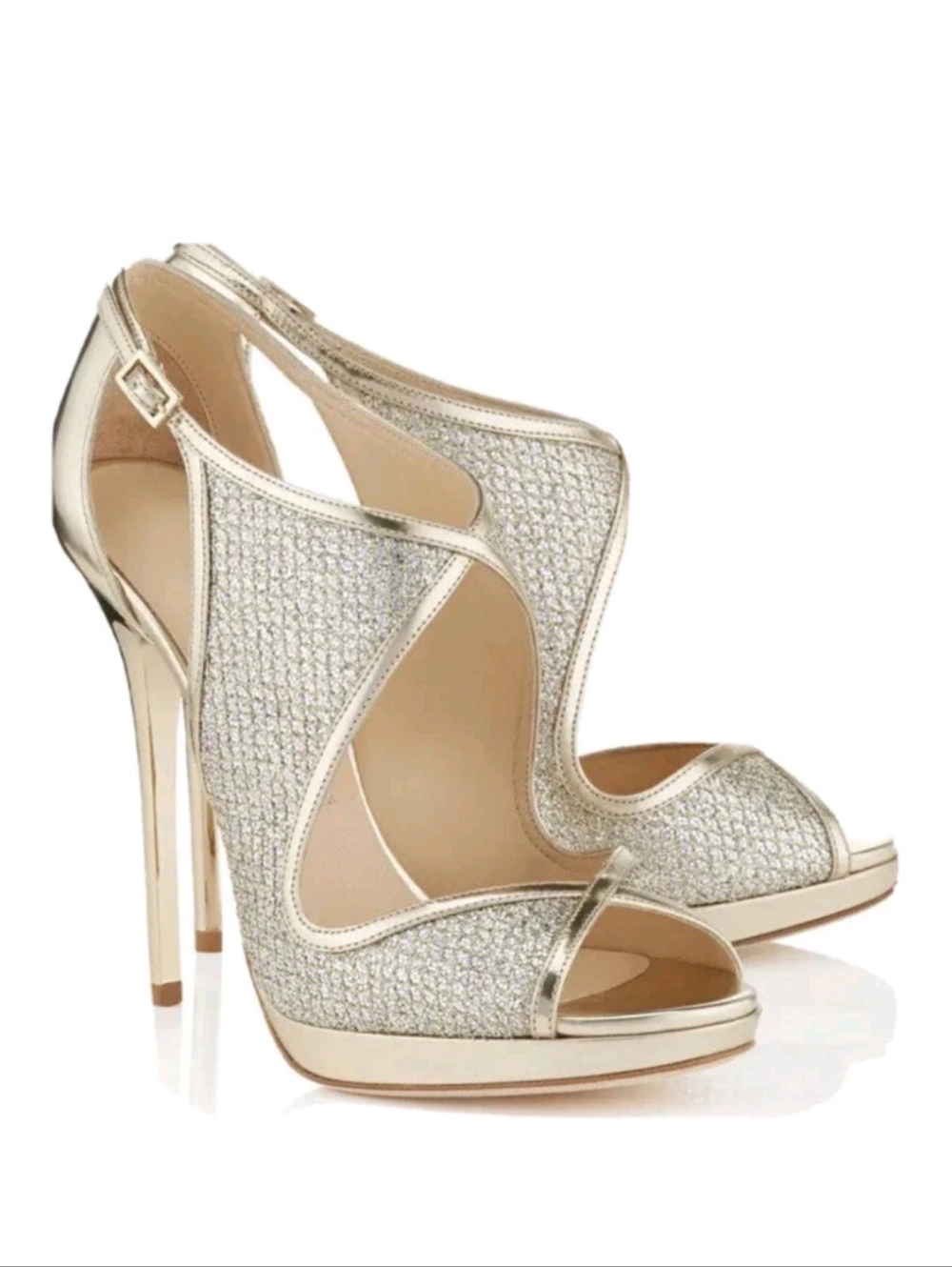 JIMMY CHOO LEONDRA STILETTO SANDAL. GLITTER CHAMPAGNE 39.5